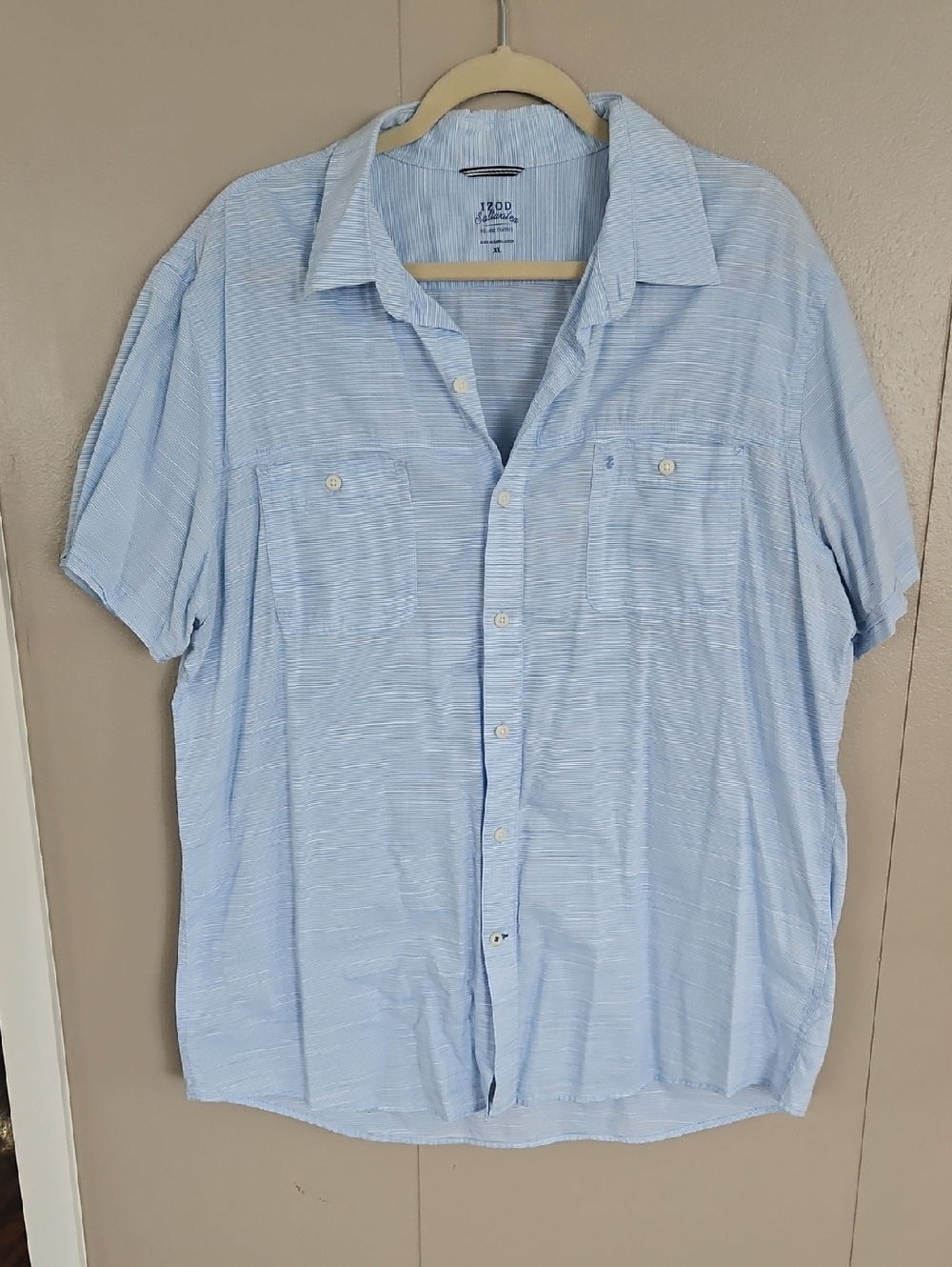 Izod Saltwater Men’s Button-Down Casual Shirt 100% Cotton Size X-Large Blue
